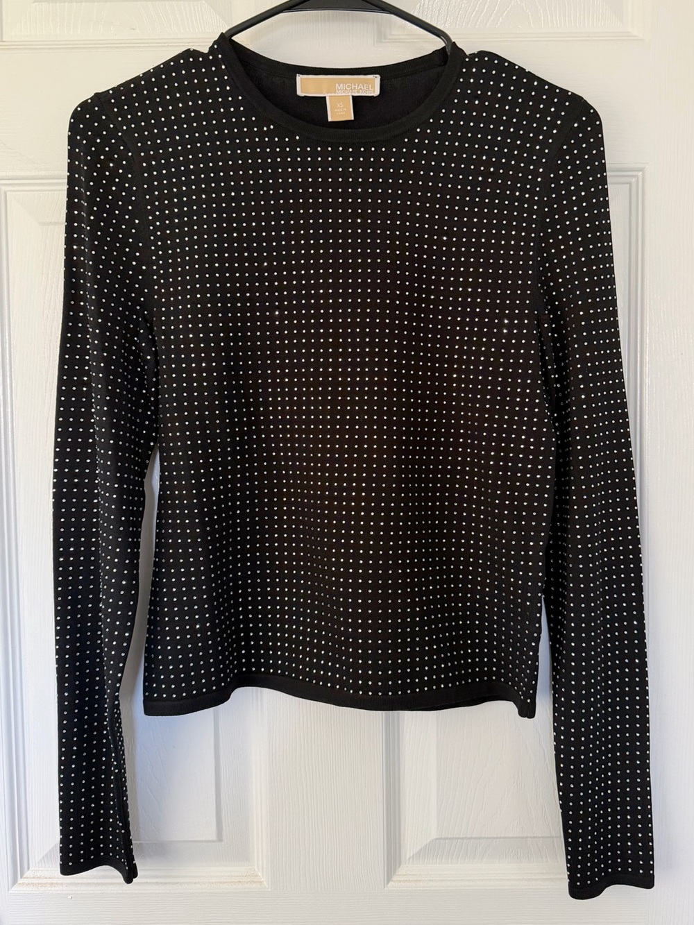 MICHAEL Michael Kors Black Long-Sleeve Crewneck Top with Silver Studs